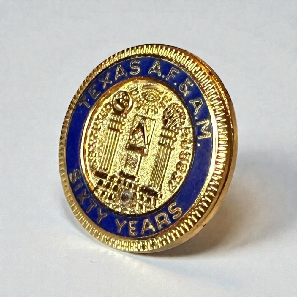 VTG Masonic Pin Grand Lodge Texas A.F. & A.M. Masons 60 yrs 10k Plate Gemstone